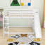 Lit superposé double en bois avec glissière, garde-corps et tablettes de rangement-635334072
