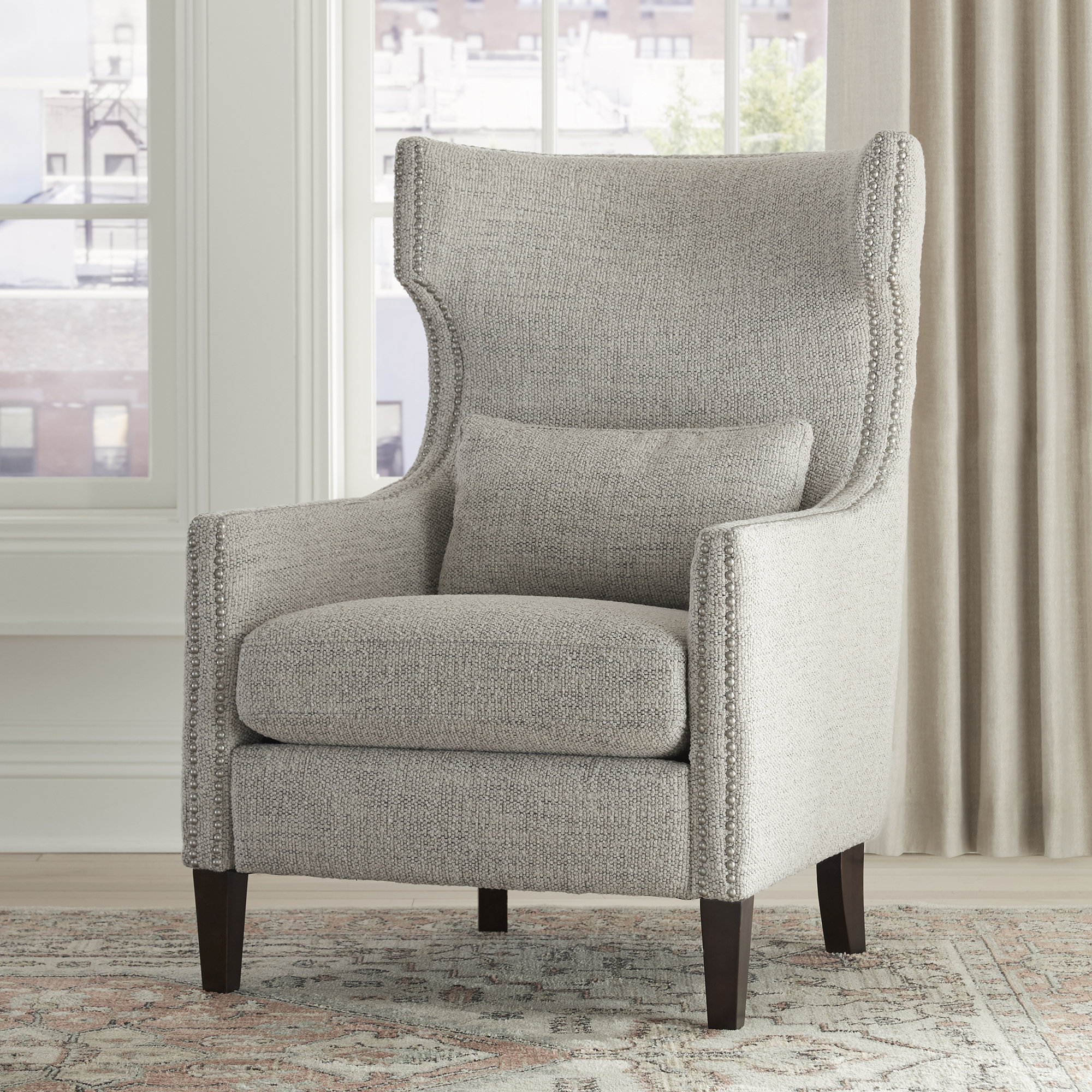 Hertford Upholstered Linen Blend Accent Chair with Wooden Legs and One Pillow Sand & Stable Fabric: Beige Linen Blend