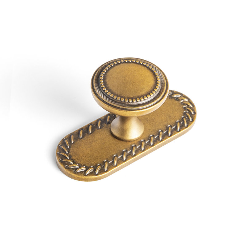 Poignée champignon 1 1/3 po avec contre-plaque (G016), Laiton antique