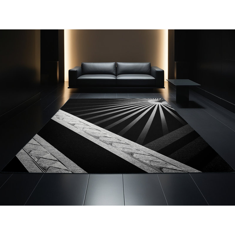 Tapis art déco lavable à la machine Osnat Broadway Lights - noir, 5 x 8