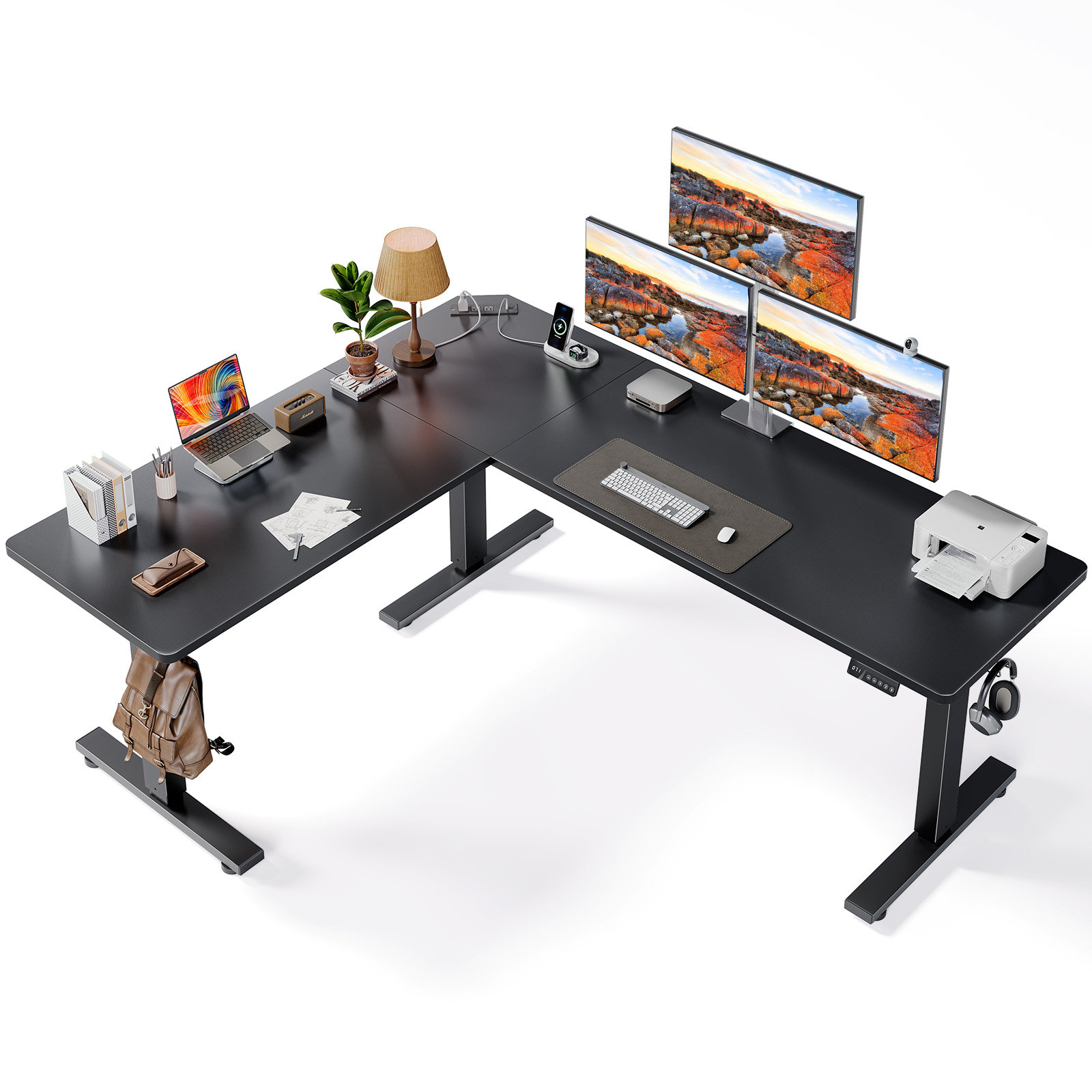 L-shaped Standing Desk – Adjustable Height Electric Desk With Memory Controller