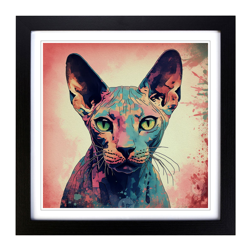 Sphynx Cat Digital Art - Framed Print, Black