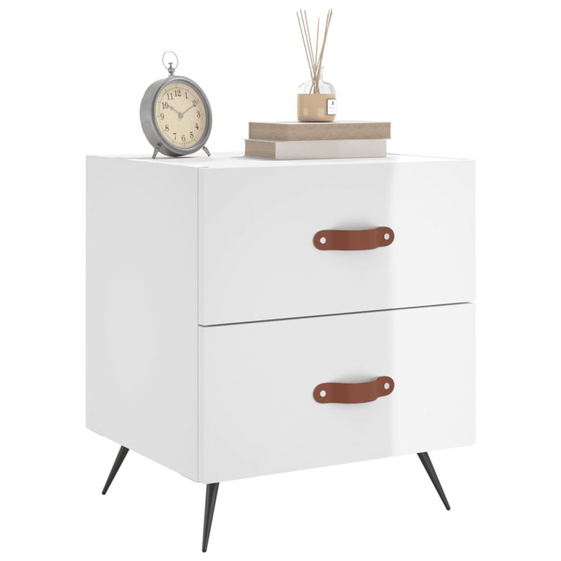 Hilaire 40cm W Iron Bedside Table, Gloss White, Individual