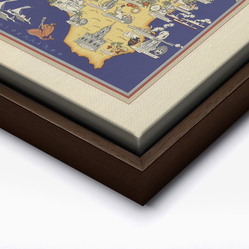 Carte illustrée de la Sicile, Canevas, H 24 po x l 32 po, Encadrement brun