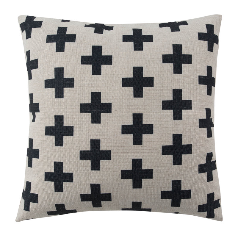 Housse de coussin carré à motif de croix et insert croisé noir / blanc 17,7 po x 17,7 po