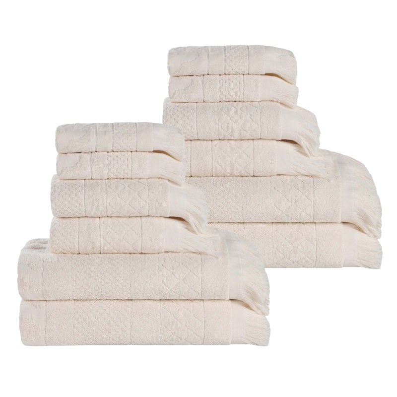Serviette de bain Rolla, Ivoire ivoire, Ensemble de serviettes 12 pièces