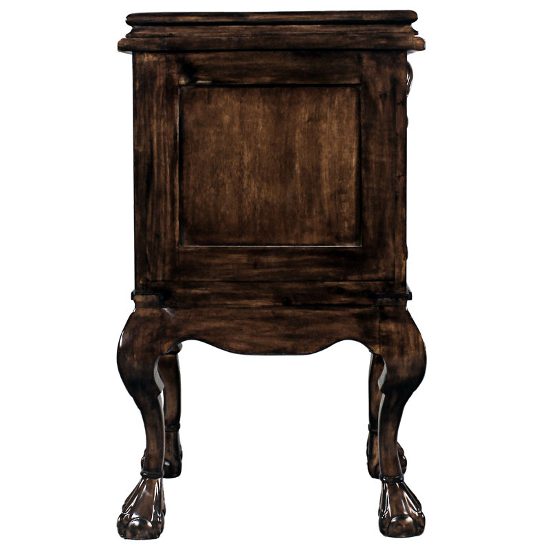 Elegant Mahogany Solid Wood 2-Drawer Bedside Table with Brass Handles