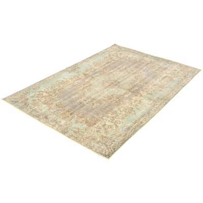Tapis décoratif en laine noué à la main de conception unique 4 pi 9 po x 8 pi 10 po Devinee Ivoire