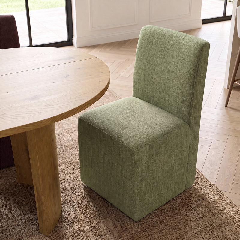 Ensemble de table de salle à manger 79 po avec 6 chaises à roulettes en mélange de lin 79 po, Vert
