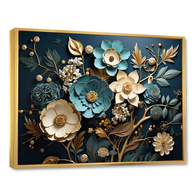 Bleu et or, charmante fleur printanière élégance I - Fleurs, art mural