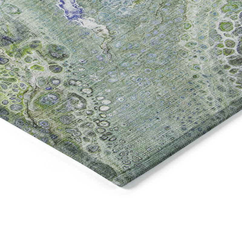 Tapis intérieur lavable abstrait vert et vert lime HomeRoots 9 pi x 12 pi