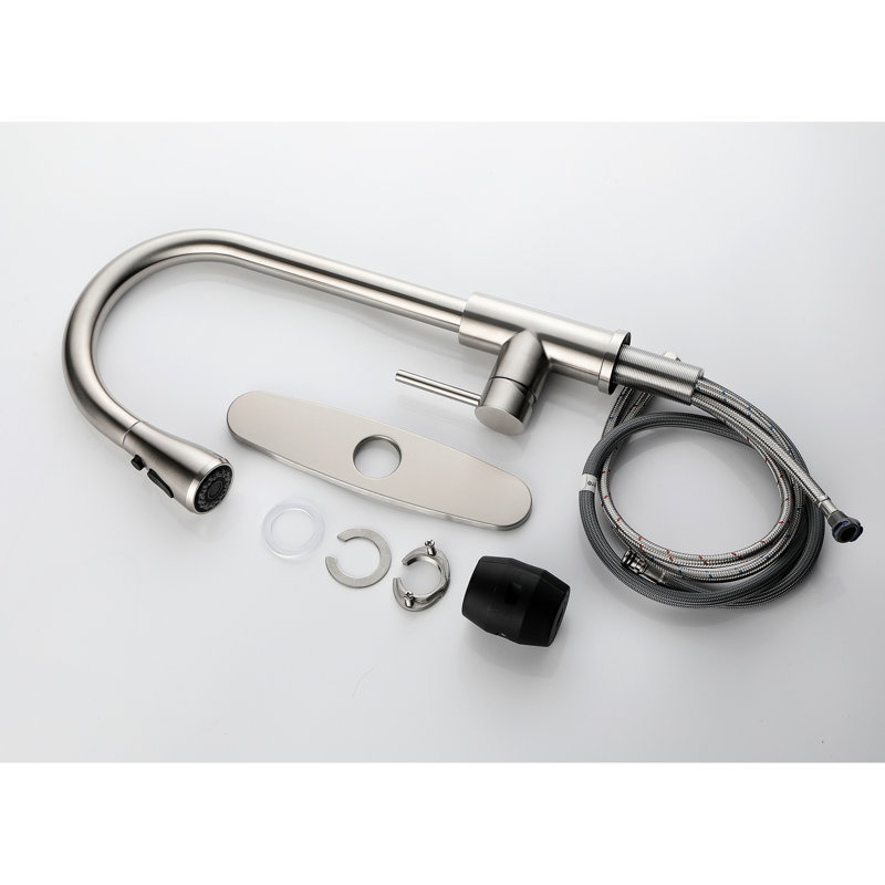Robinet d'évier de cuisine en nickel brossé avec bec rétractable, acier inoxydable, buse rotative à 360 °, conception classique