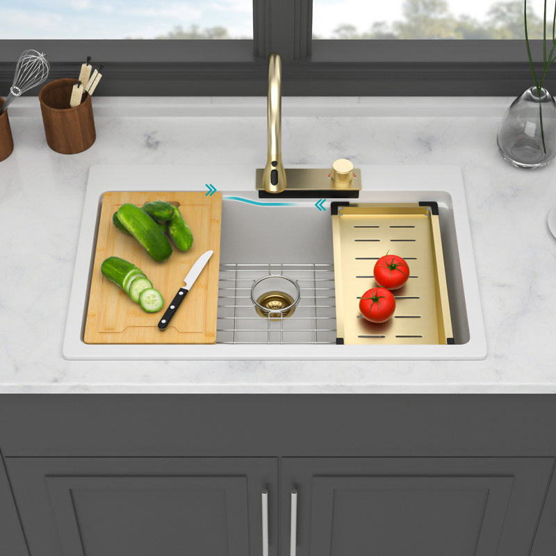 Évier de cuisine à fixation en cascade avec lavabo encastré 33 po x 22 po x 10 po