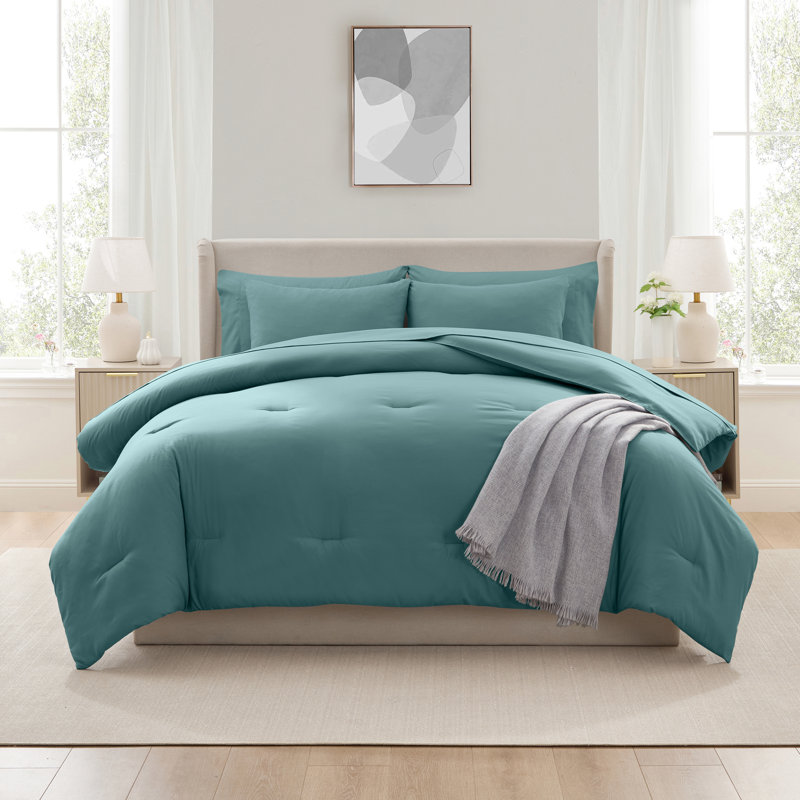 Soft Microfiber 7 Piece Comforter Set with Sheets, King Comforter + 6 Additional Pieces, Mineral Blue