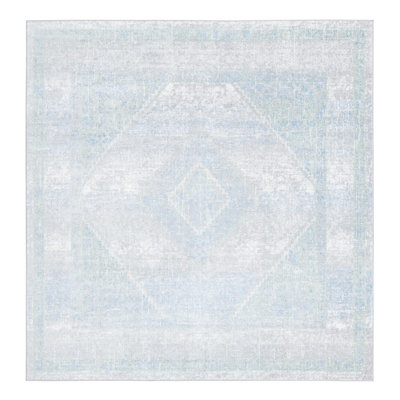 Tapis oriental en polyester tissé à la machine en gris / vert / bleu Massie