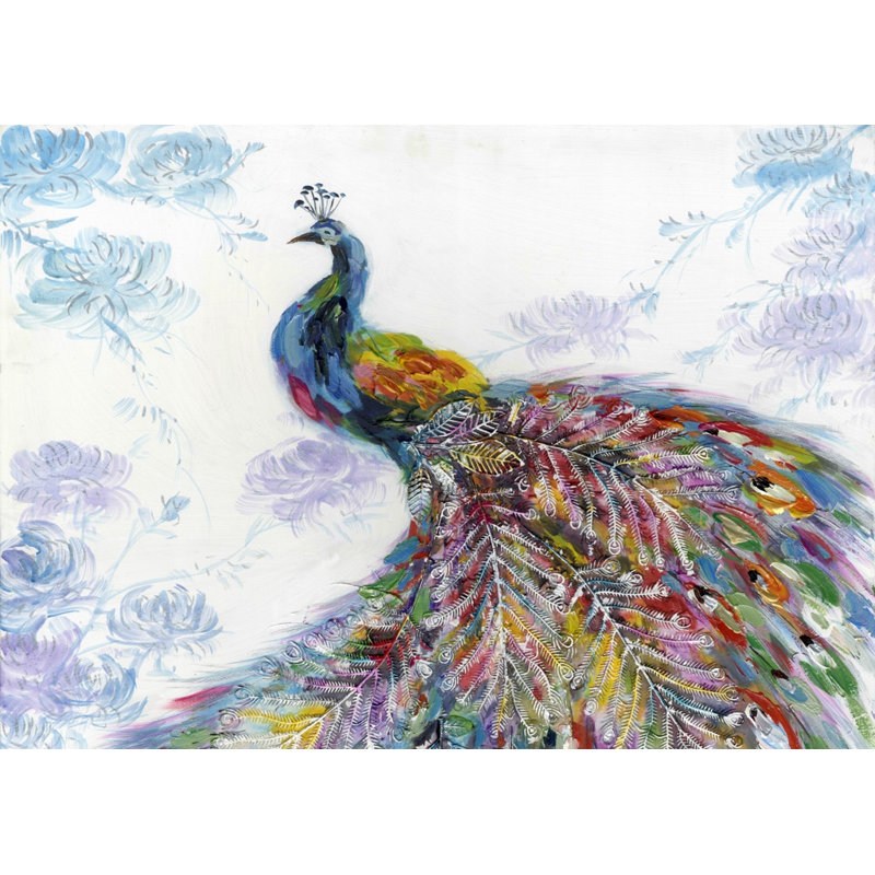 Paon majestueux avec fleurs - art de décoration sur toile