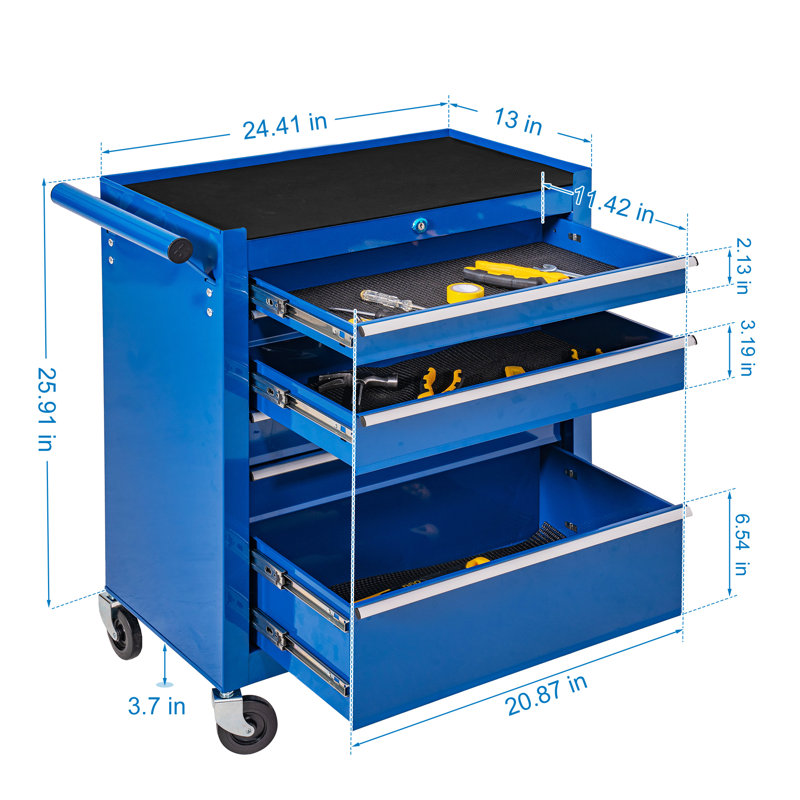 6 Drawer Rolling Tool Box, Portable Storage Tool Box With Wheels, Blue