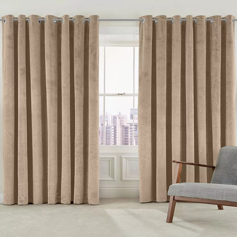 Crushed Velvet Eyelet Window Curtains, 168cm Width x 183cm Drop, Beige