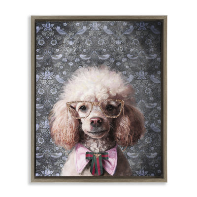  Glam Poodle on Florals Framed Floater Canvas Wall Art by Svetlana Aleynikova