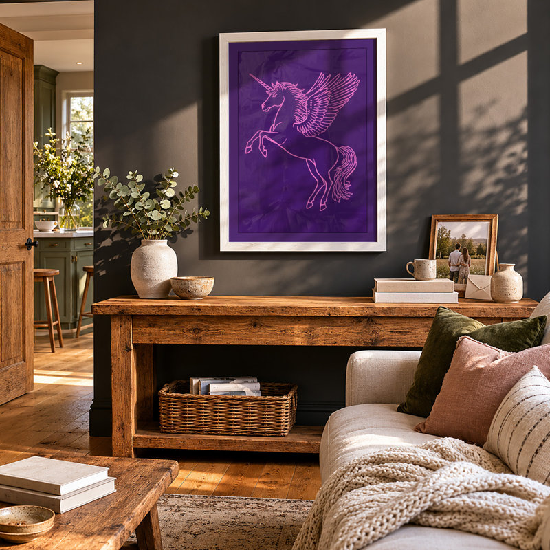Winged Unicorn Fantasy - Framed Print, A2 - 59.4 x 42.0 cm, White