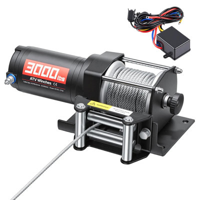 3000 Lbs, Electric Winch, 12v Dc Atv/utv Winch With Φ3/16 In X 39.4 Ft Steel Wire Rope & Wired Remote Control, Ip55 Waterproof Aluminum Housing Fairlead Mount Plate, For Towing Atv