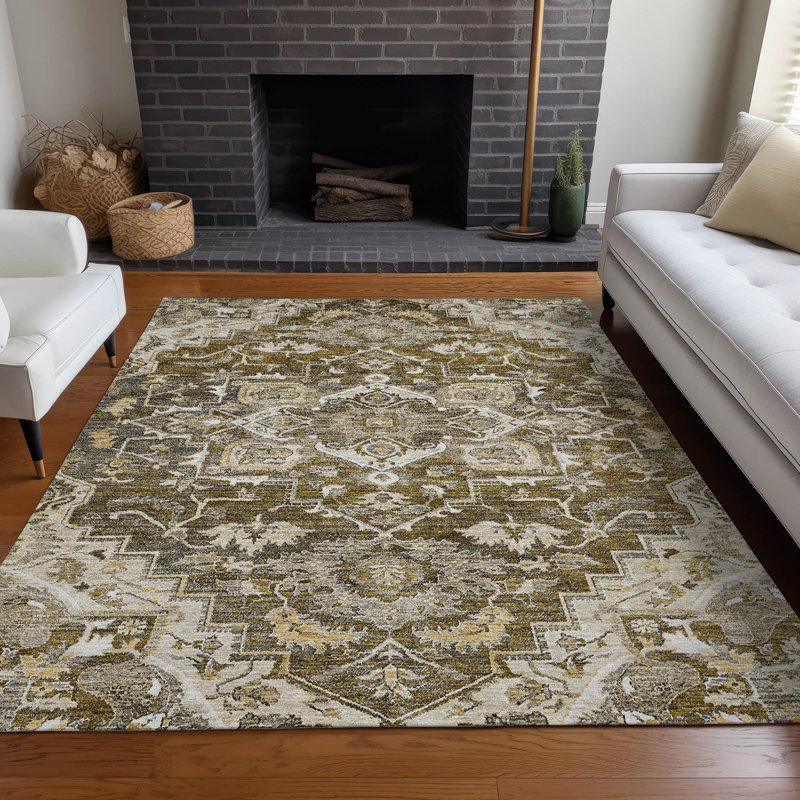 Premium Machine Washable Prisco Brown Rug, Rectangle 3' x 5'