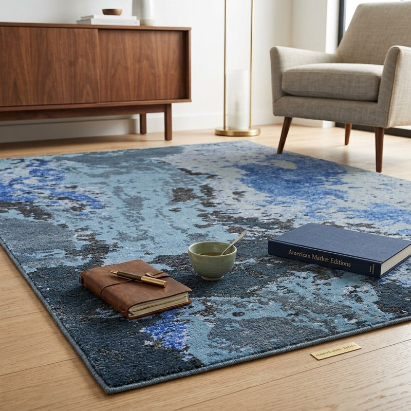 Tapis d'intérieur multicolore en laine et soie à motif abstrait noué à la main, Rectangle 9 pi x 12 pi