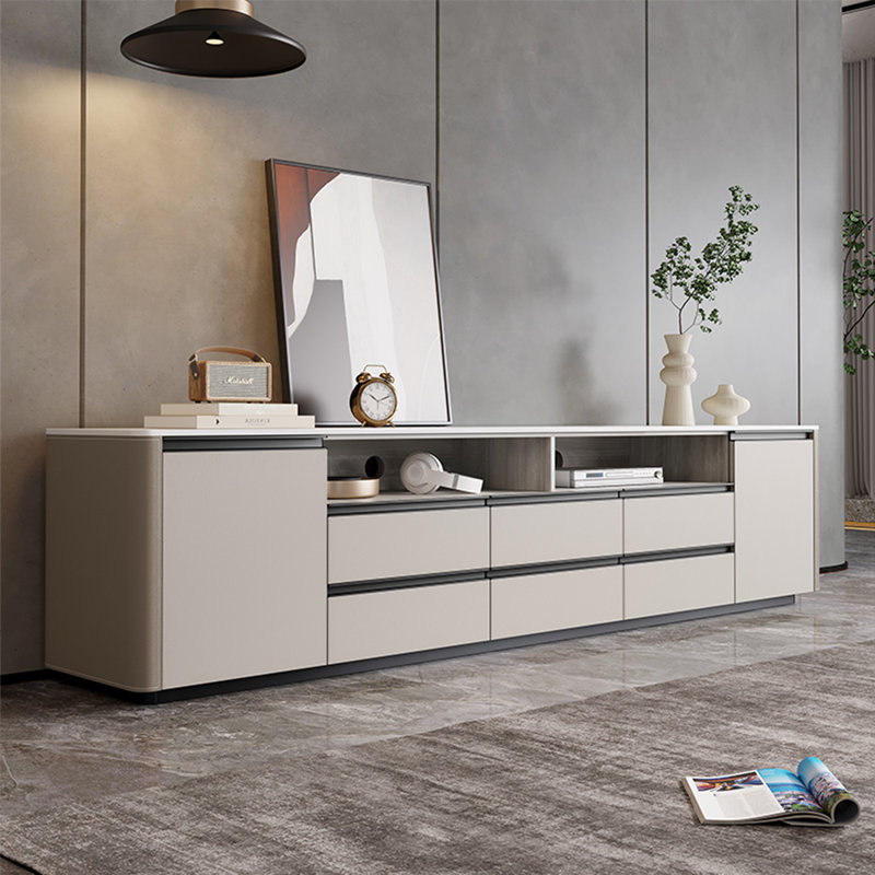 Meuble télé haut de style crème du plancher au plafond, Blanc gris, 94.48"