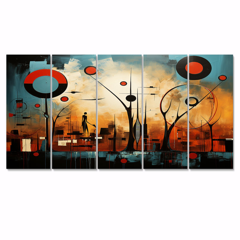 Urban Urban Vsion Blue Red Orange - Art africain, ensemble de 5 décorations murales, H 32 po x l 80 po