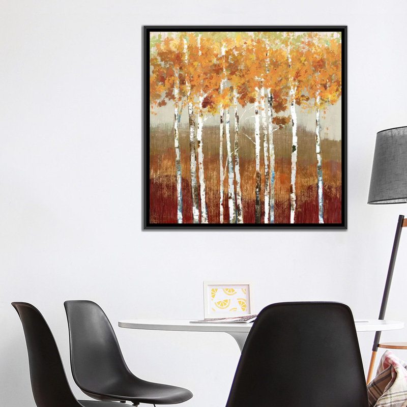 «Golden Landscape» par Allison Pearce - impression, H 18 po x l 18 po x P 1,5 po, Toile avec cadre noir, Pas de tapis