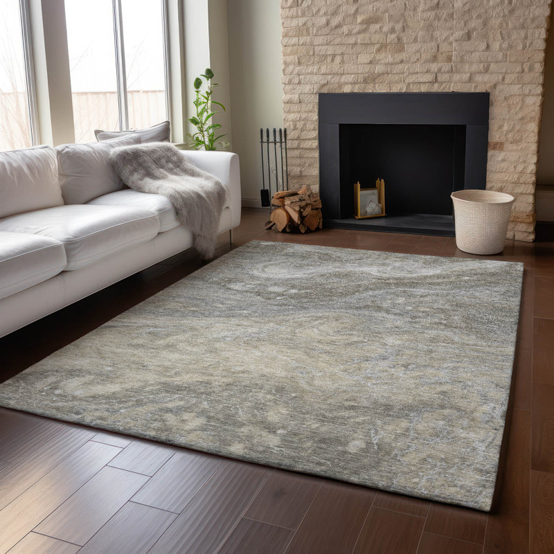 Premium Machine Washable Cerrito AMF599 Taupe Round Rug, Rectangle 10' x 14'