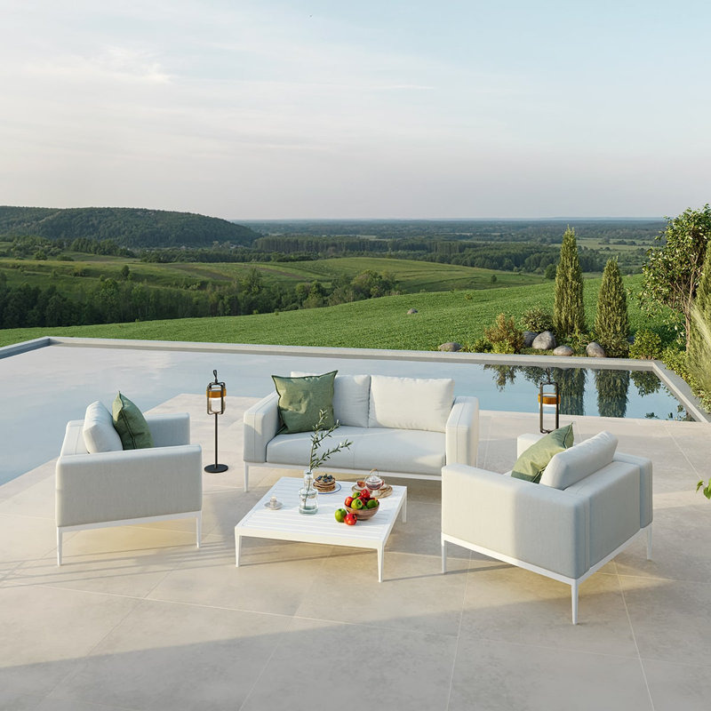 Mikaylla Metal 4 - Person Seating Group with Cushions, Lead Chine, White