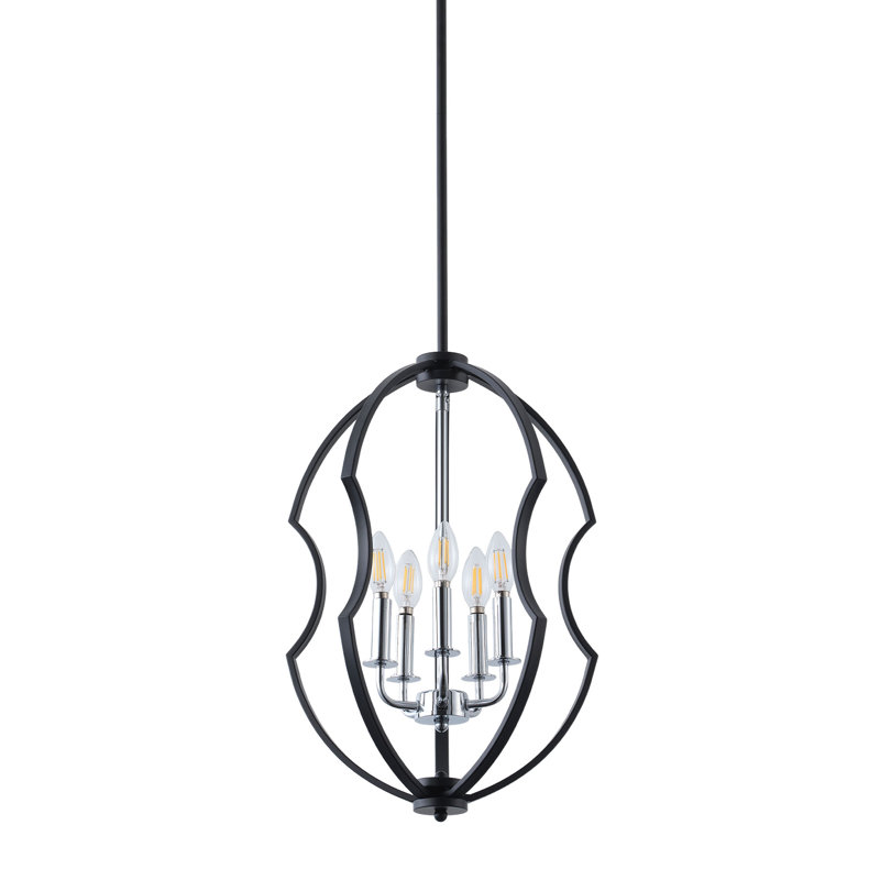 Lustre moderne noir mat à 5 lumières avec tige réglable pour salle à manger ou vestibule