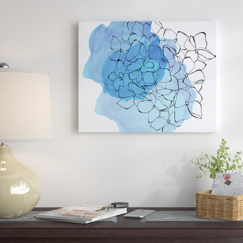 « blue hortensia », reproduction d’art sur toile tendue, H 8 po x l 10 po x P 1,5 po