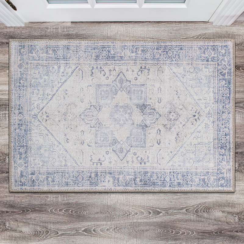 Tapis bleu / ivoire Somona, Rectangle 1 pi 8 po x 2 pi 6 po
