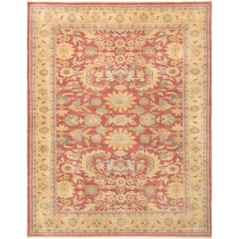 Tapis unique en laine noué à la main brun clair / brun de 9 pi 2 po x 11 pi 7 po Ushak des années 2010 Toppino