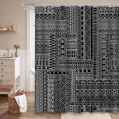 Rideau de douche asiatique à motif floral rétro avec 12 crochets