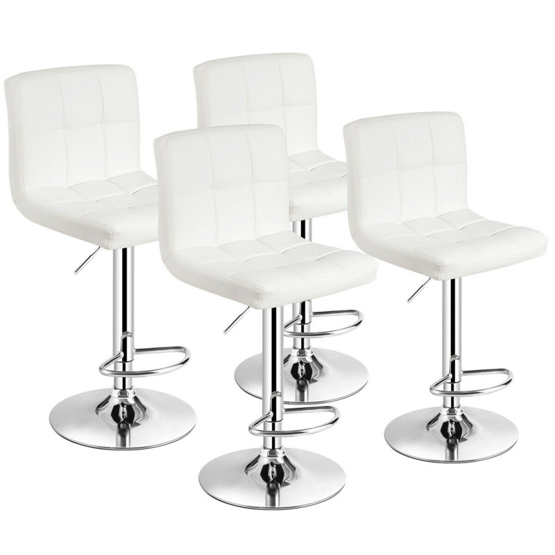 Swivel Upholstered Adjustable Height Counter Stool with Metal Frame, White, 4