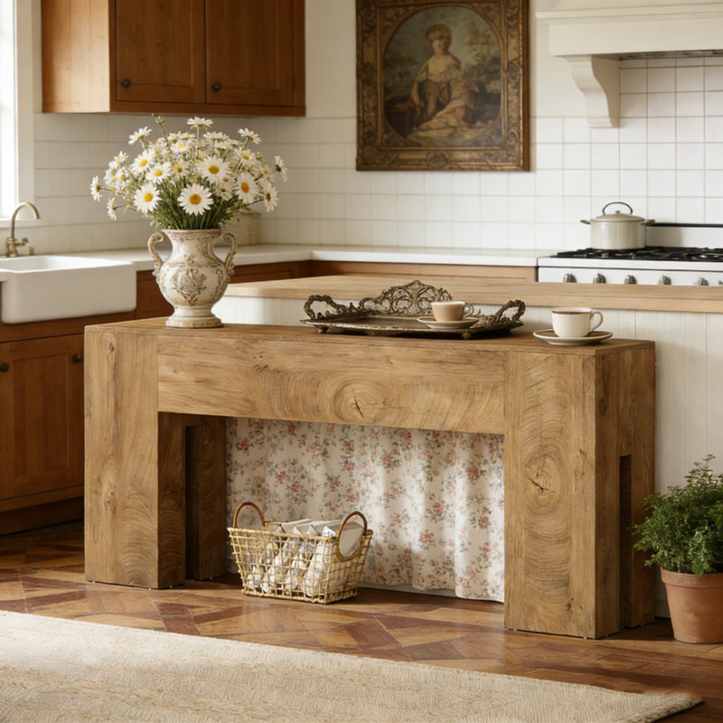 Nuri rustique en bois avec dessus renforcé renforcé et capacité de 300 lb pour l'entrée ou le couloir., Bois