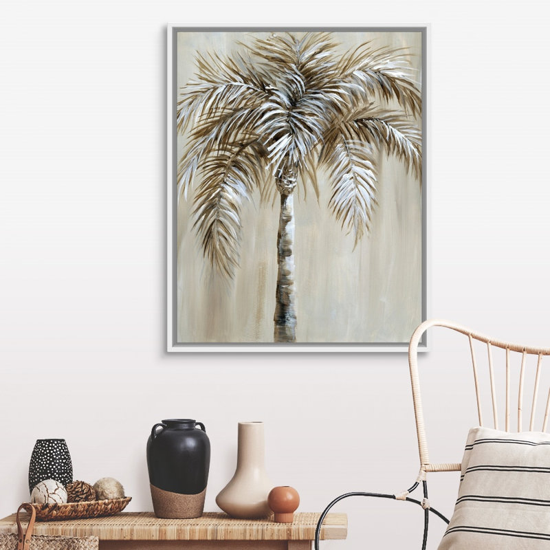 Palmier I, art mural sur toile, Toile avec cadre blanc, H 40 po x l 32 po x P 1,75 po