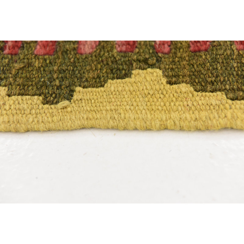 Tapis de zone en laine vert/beige/rouge 3 pi 4 po x 6 pi 10 po one-of-kind à la main noué la Doorfield