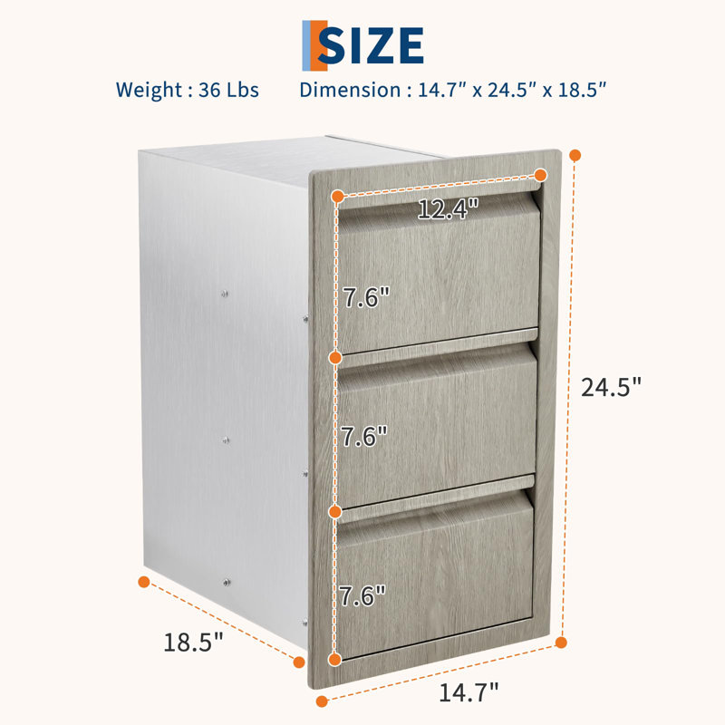 Weather-Resistant Heavy Duty Stainless Steel Double Access Drawers, Flush Mount Outdoor Kitchen Storage with Built-in Paper Towel Holder, Ideal for BBQ Island & Grill Station, Model l7