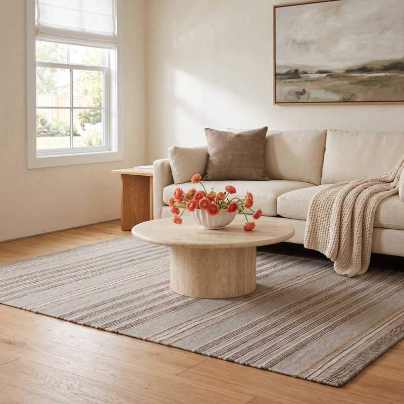 Portia Striped Flatweave Taupe/Gray Area Rug, Rectangle 5' x 7'6"