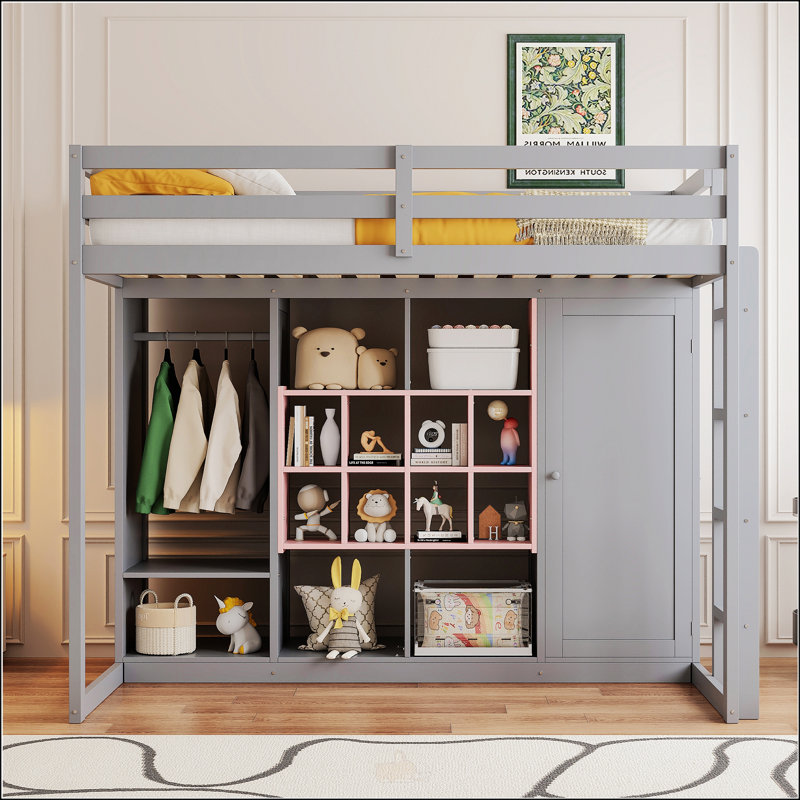 Lit mezzanine simple en bois avec garde-robe