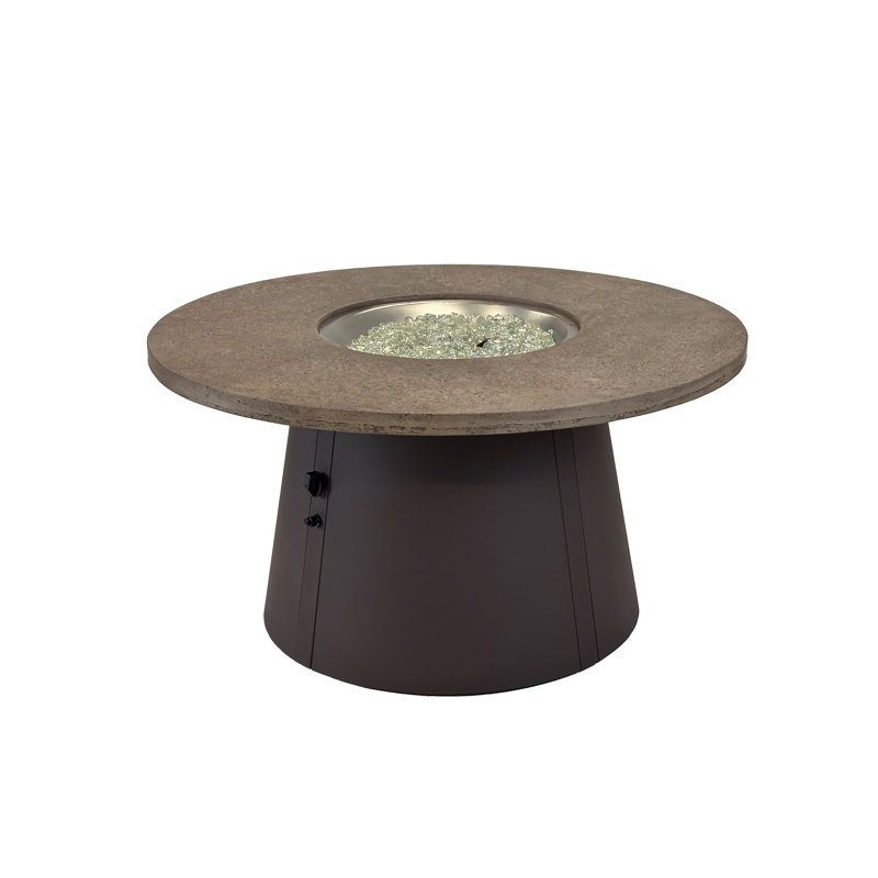 Cirvalo Round Gas Fire Pit Table With Fossil Top & Base, 24.50" H x 48" W x 48" D, Brown