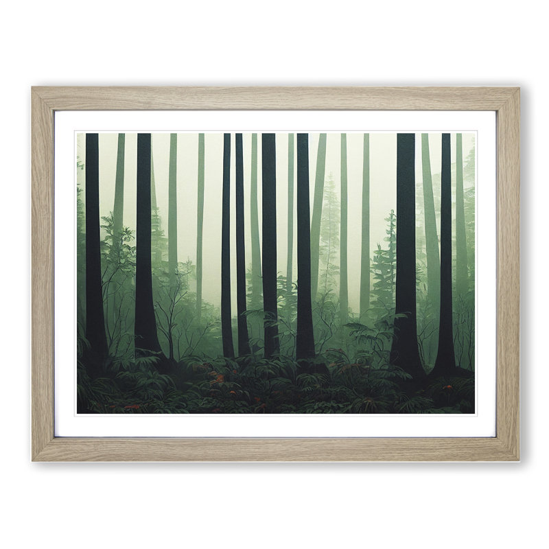 Forest Deco Style (1) - Single Picture Frame Print, 34cm H x 46cm W x 2cm D, Oak Framed