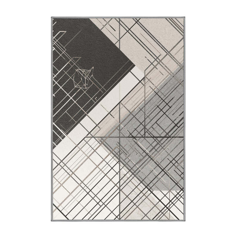 Machine Washable Bemott Sleek & Chic Modern Geometric Shapes Rug in Gray – Gray Binding, 2x4