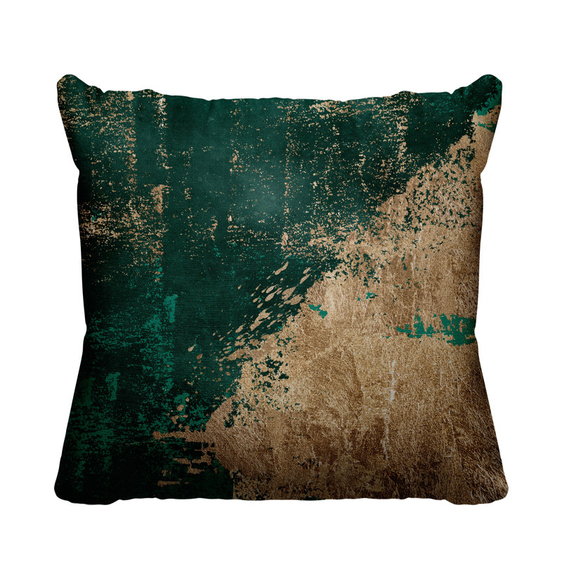 Coussin intérieur / extérieur Lincolnwood, H 15 po x l 15 po, Émeraude / Or