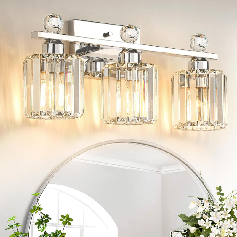 Luminaire de meuble-lavabo en cristal, applique de salle de bain moderne à 3 lumières avec finition chromée, éclairage au-dessus d'un miroir pour fixation murale dans le salon