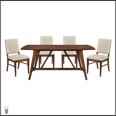 Ensemble de salle à manger 5 pièces de conception moderne avec chaises rembourrées en tissu et table en bois robuste, parfait pour les cuisines et les salles à manger contemporaines.